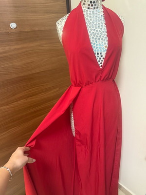 Multifunctional red dress like new, maxi with jersey fabric