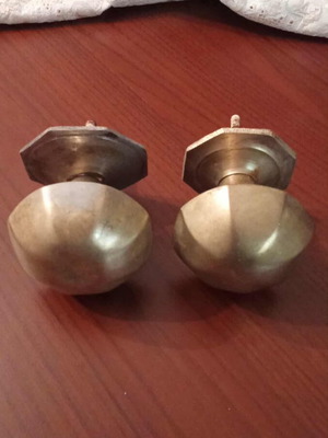 Brass door knobs used, vintage 1960 set of 2 for exterior door