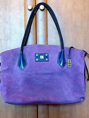KEM shoulder bag used, big size, purple suede leather