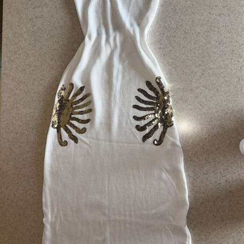 Shein white long knit summer dress with gold details