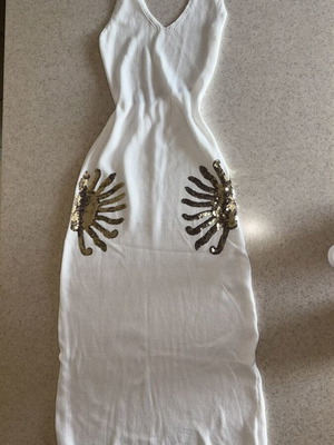 Shein white long knit summer dress with gold details