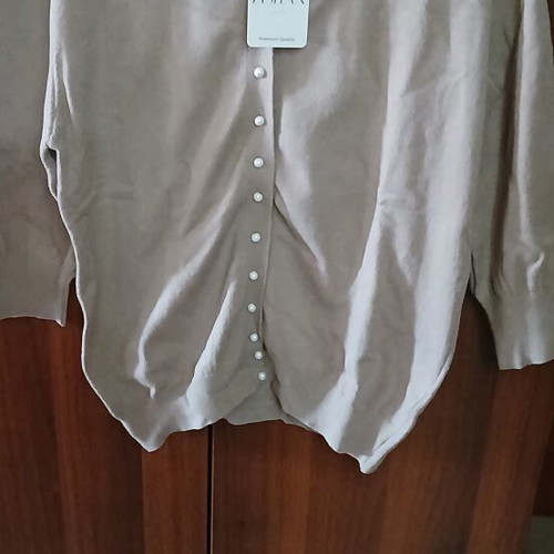 Cardigan with Pearl Buttons, New, Beige, Cashmere Blend, One Size