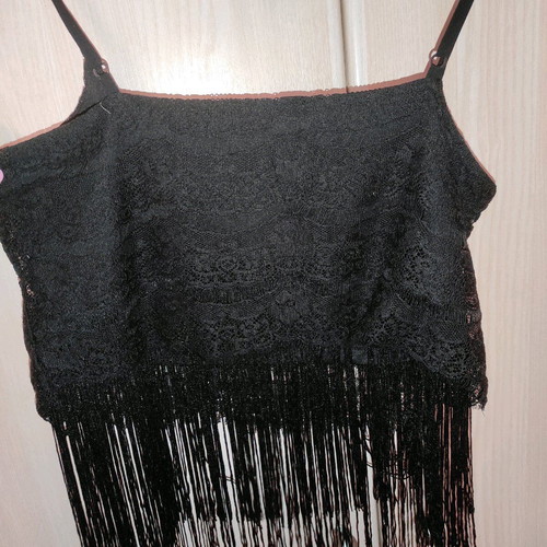 Blouse short with fringes black, size S