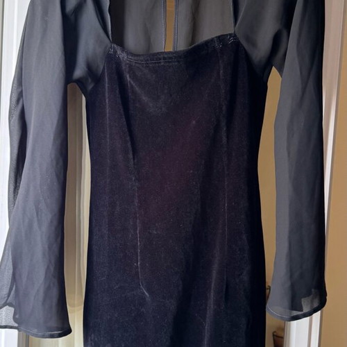 Mini black velvet dress with transparent sleeves like new size M