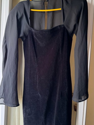 Mini black velvet dress with transparent sleeves like new size M
