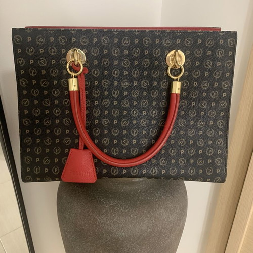 Pollini Handbag new, PVC and leather, brown and red