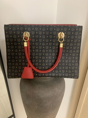 Pollini Handbag new, PVC and leather, brown and red
