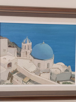 Santorini Painting by I. Michalopoulos like new, framed 62x53 cm