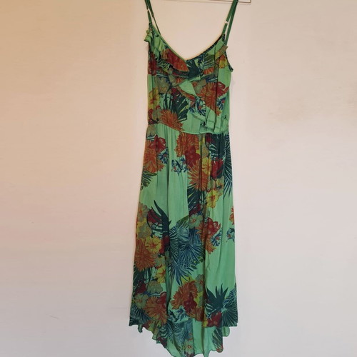 Φόρεμα ασύμμετρο floral μεταχειρισμένο, μέγεθος Μ, πράσινο