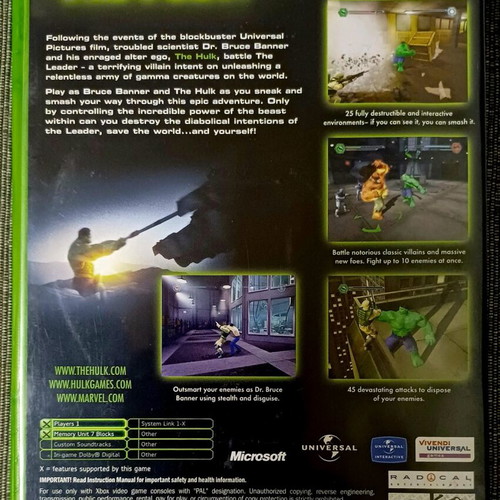 Hulk Xbox game used, complete and in excellent condition