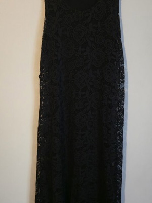 Chic black maxi dress with embroidered details like new
