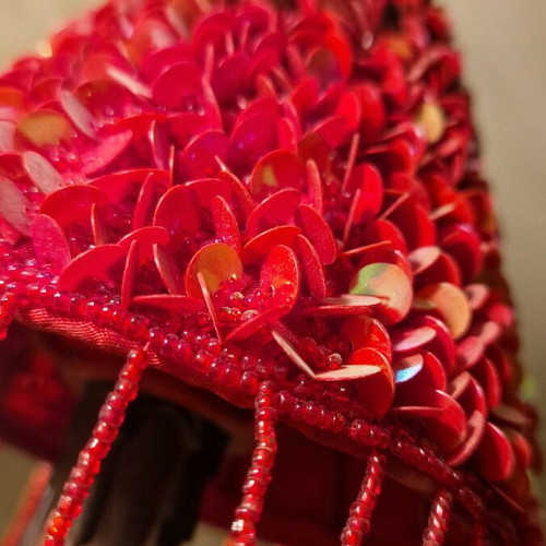 Vintage lampshades pack of 5 with red iridescent sequins and bead fringes used