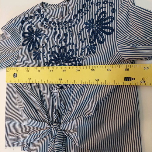 Zara women's striped blouse white blue with embroidery like new XS-Small