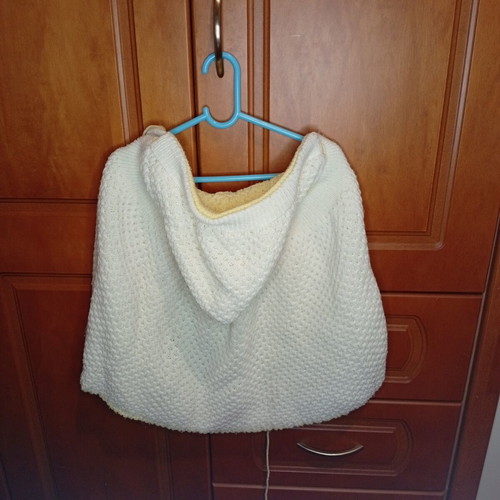 Baby knitted jacket with hood, like new, white and soft yellow