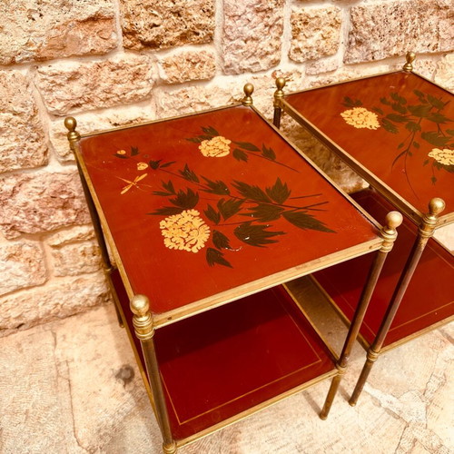 Chinoiserie vintage handmade bedside tables set of 2