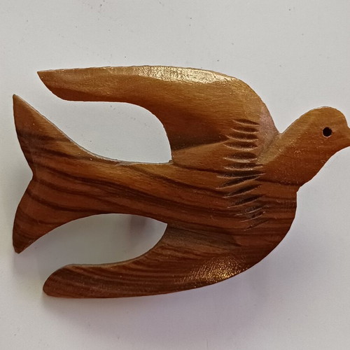 Vintage handmade dove brooch, olive wood