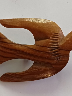 Vintage handmade dove brooch, olive wood
