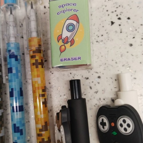 Stationery set new with sharpeners, eraser, blanco roll, mechanical pencils and pens