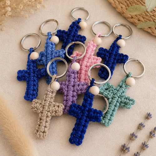 Handmade macrame cross keychains, new