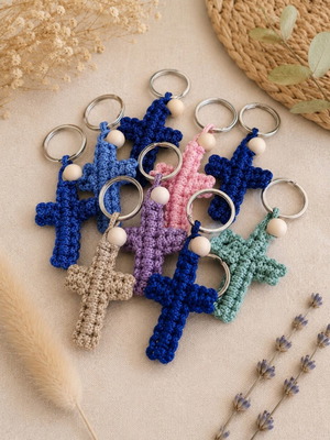Handmade macrame cross keychains, new