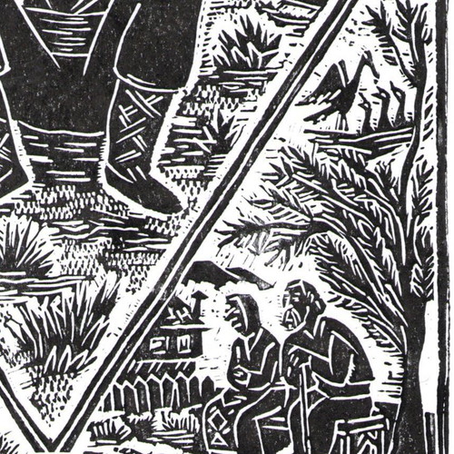 Handmade linocut print The Song of Life new