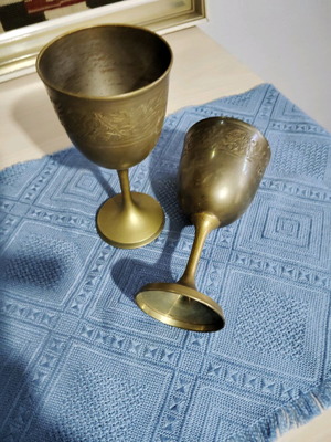Bronze wine glasses, set of two, very old, origin Austria