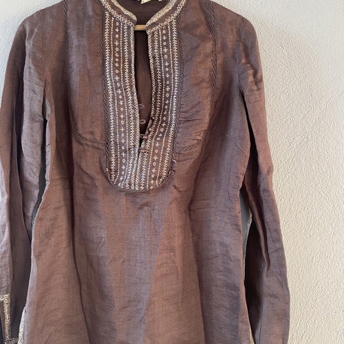 Zara Ramie Linen-Look Tunic Blouse like new, brown, small-medium
