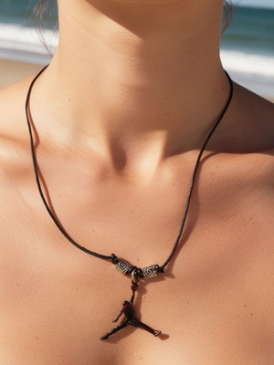 Handmade Jordan necklace with black leather cord and silver beads