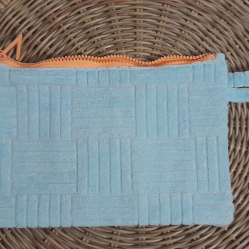 Vichy toiletry bag new, blue terry cloth with waterproof lining