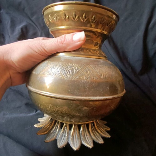 Vintage brass vase used, solid brass Asian style