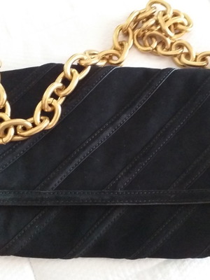 Clutch bag hand new black suede leather with chain