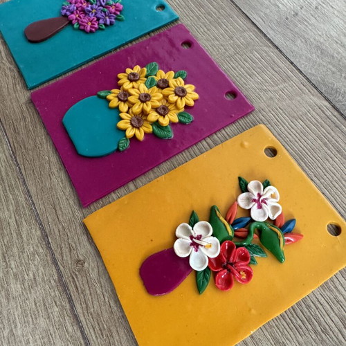 Flowers and vases wall decor like new, handmade from polymer clay