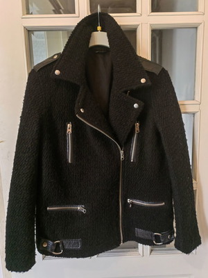 Γυναικείο σακάκι μπουκλε τύπου biker Topshop μεταχειρισμένο, μαύρο, No. 40