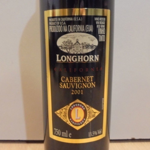 Longhorn California Cabernet Sauvignon wine bottle 750ml 2001 sealed like new