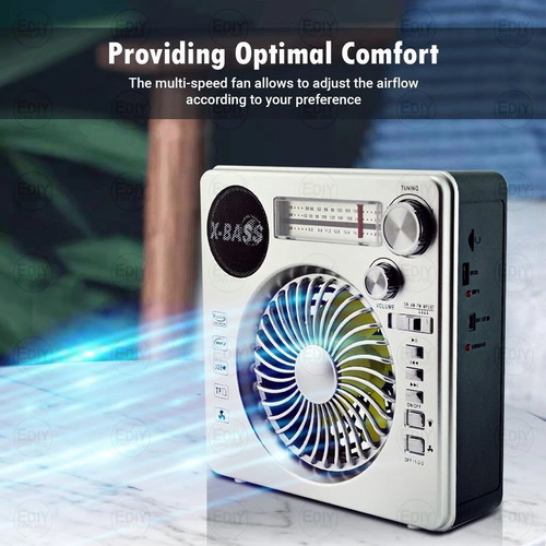 USB Rechargeable Fan Radio 500-3116 New