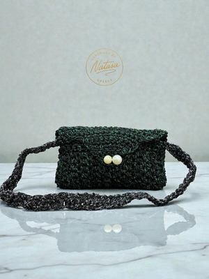 Handmade knitted shoulder bag in dark green, new