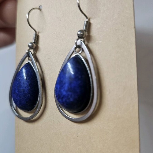 Dangling earrings with blue stones handmade