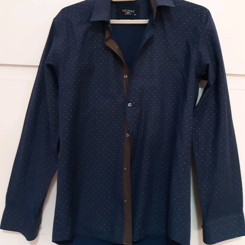 Men's shirt dark blue with brown details like new, size M