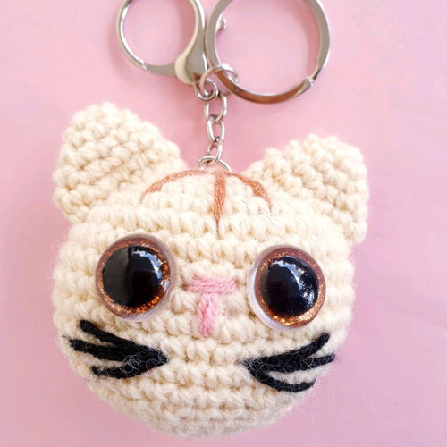 Keychain Charm Bag Cat Cream Amigurumi Knitted Handmade New