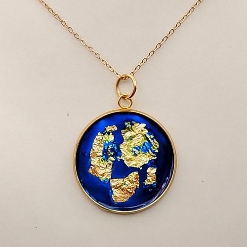 Apefthon necklace blue with gold leaves and bright enamel, new