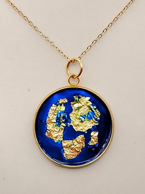 Apefthon necklace blue with gold leaves and bright enamel, new