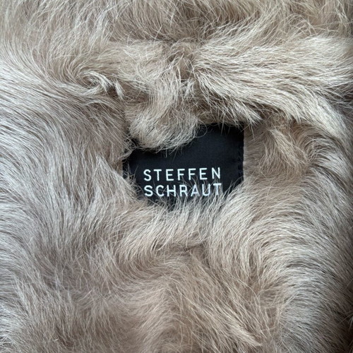 Mouton fur vest used, genuine, gray and beige