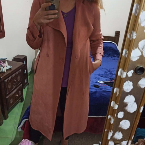 Vero Moda trench coat pink dusty apple, like new, suede texture XL