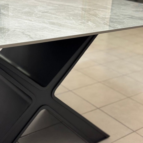Lexie Grey dining table like new with ceramic top and black frame