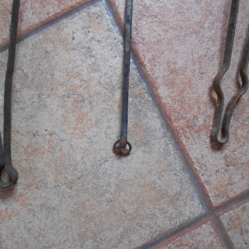 Old fireplace accessories tools used, set of 3 pieces