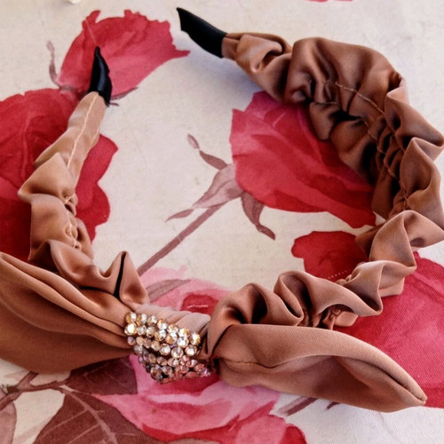 Handmade hairband new with crystals mocha brown