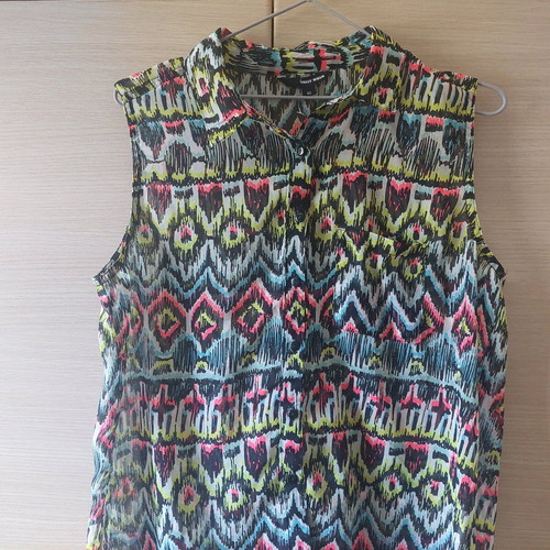Colorful shirt blouse with transparency Size Large like new