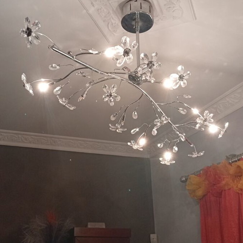 Crystal ceiling light with metal branches and 10 light sources, like new