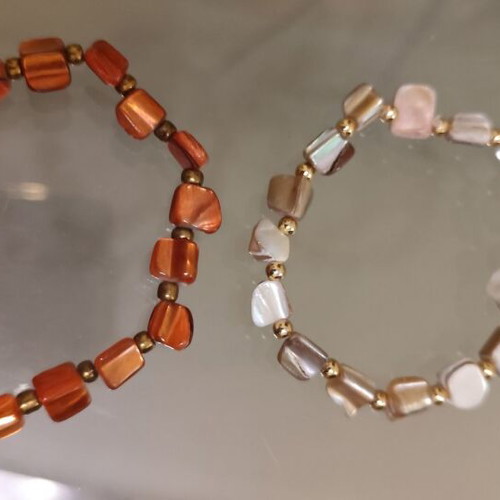 Summer elastic bracelets beige and orange like new, set of two