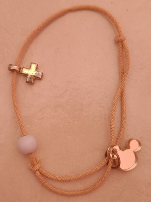 Bracelet with cross and Mickey Mouse like new, gold color Disney
